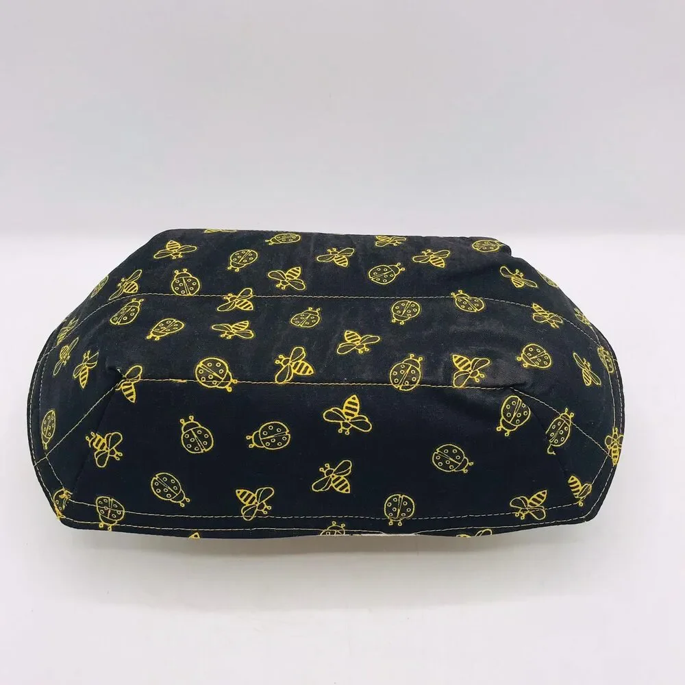 Reversible Microwave Cozie For Takeout Containers Farmhouse Yellow Bees on Black